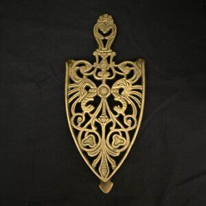 Vintage Brass Trivet Ornate Scroll Foote Metal Retro Elegant 11" L